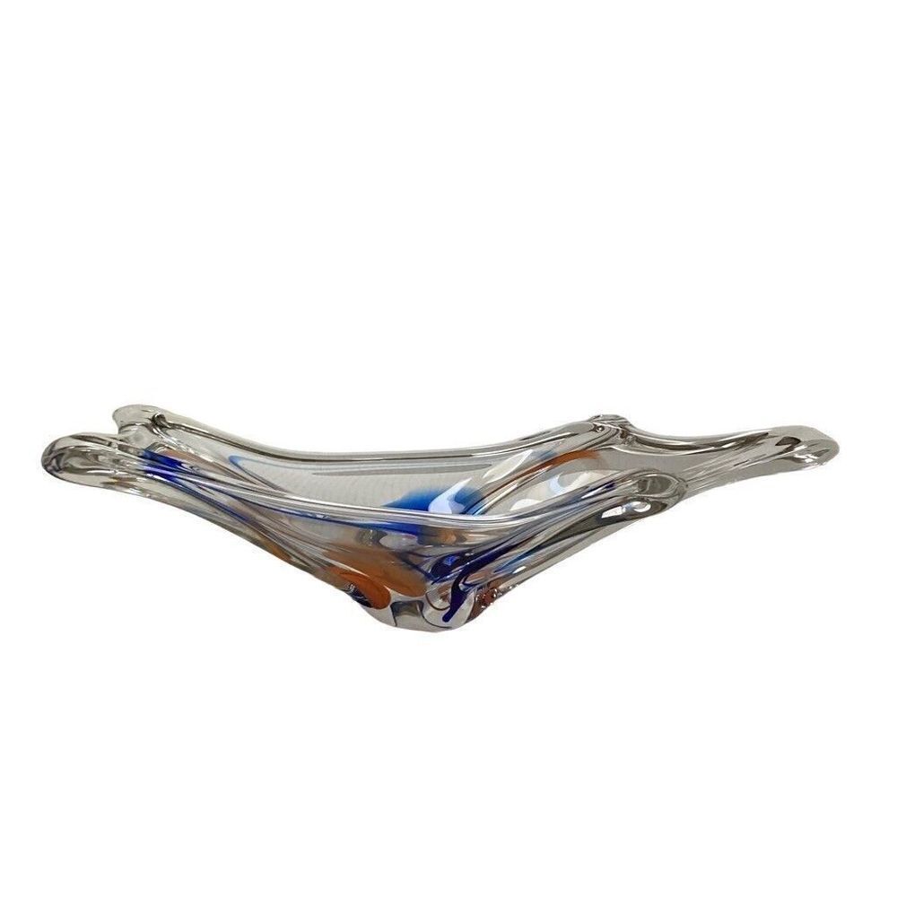Retro Vintage Max Verboeket MCM Art Glass Fishtail Bowl Danish Signed 5x18